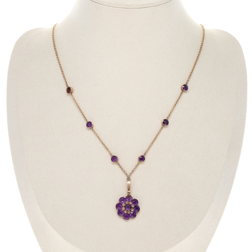 377 - Amethyst and Split Pearl 9ct Gold Necklace, 6g