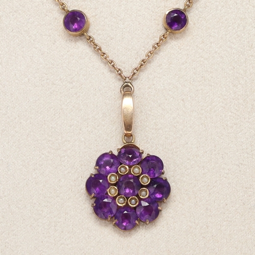 377 - Amethyst and Split Pearl 9ct Gold Necklace, 6g