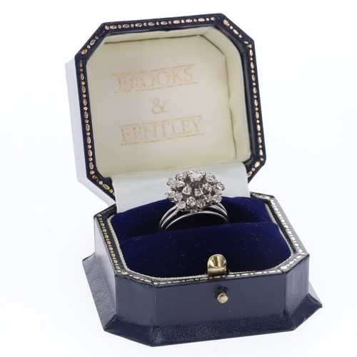 382 - Diamond Platinum Cluster Ring including Box, 7.2g