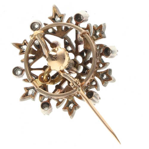 384 - Diamond Pearl Starburst Gold and Silver Brooch Pendant, 12.9g