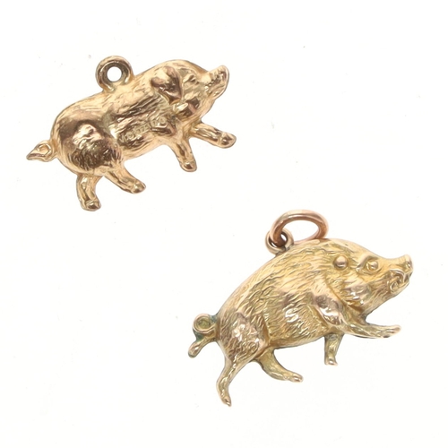 385 - Two Lucky Pig 9ct Gold Charms, 1.2g