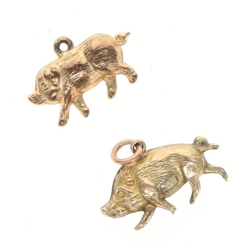 385 - Two Lucky Pig 9ct Gold Charms, 1.2g