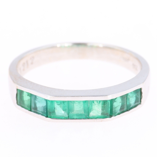 387 - Emerald Channel Set 18ct White Gold Ring, 3g