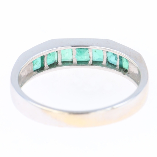 387 - Emerald Channel Set 18ct White Gold Ring, 3g