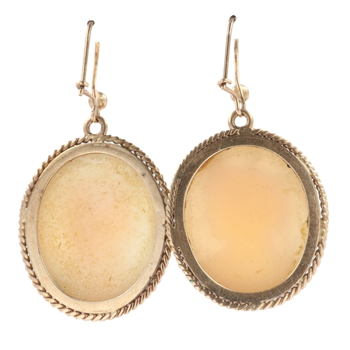 391 - Shell Cameo Gold Drop Earrings, 9.8g