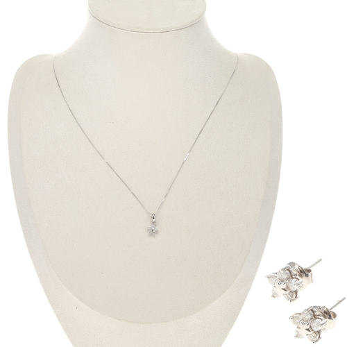 392 - Diamond Flower White Gold Earrings and Necklace Set, 2.3g