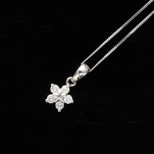 392 - Diamond Flower White Gold Earrings and Necklace Set, 2.3g