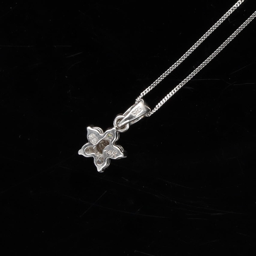 392 - Diamond Flower White Gold Earrings and Necklace Set, 2.3g