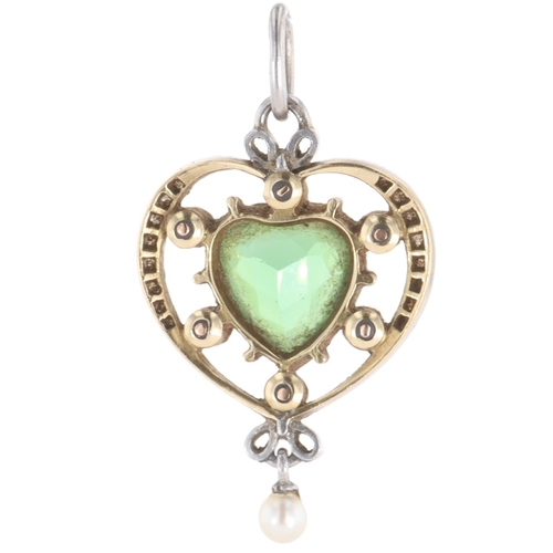 394 - Diamond, Pearl and Tourmaline Gold and Platinum Pendant, 3.3g