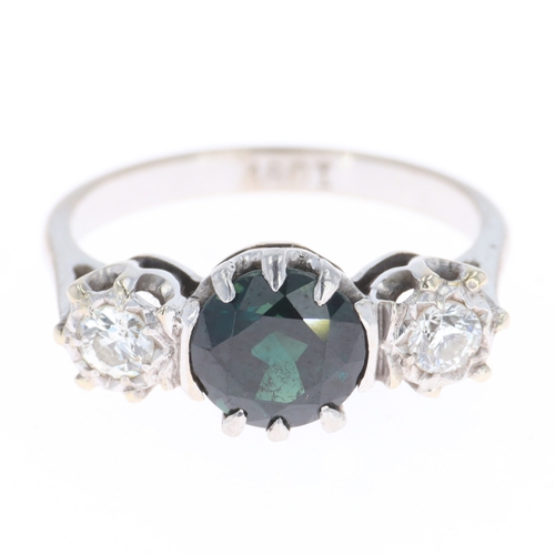 398 - Sapphire and Diamond 18ct Gold Trilogy Ring, 3.4g