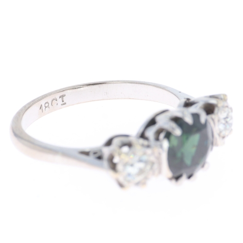 398 - Sapphire and Diamond 18ct Gold Trilogy Ring, 3.4g