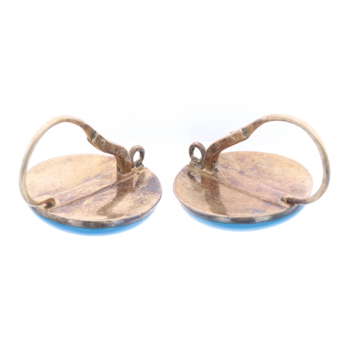 400 - Split Pearl Blue Enamel Gold Earrings, 4.9g
