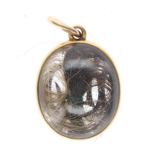 402 - Victorian Pool of Light Gold Pendant with Mourning Hairwork, 8.1g