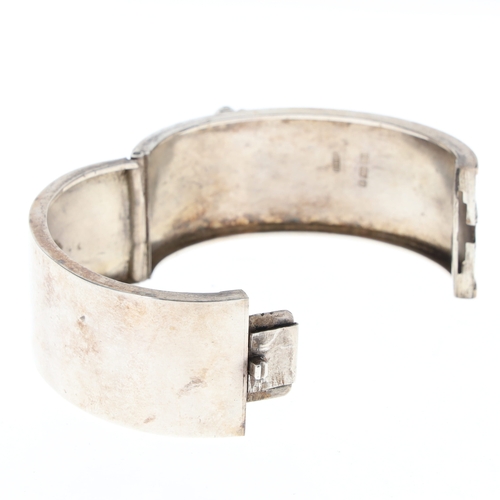 405 - Antique Silver Hinged Buckle Bangle with Gold Accents, Victorian Aesthetic, 42.6g