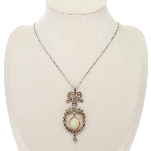412 - Antique Opal Cabochon Diamond Necklace with Box, 9.6g