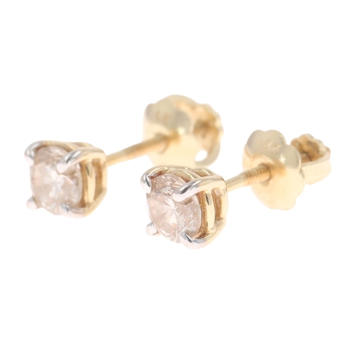 413 - Diamond Solitaire Stud 14ct Gold Earrings, 0.8g