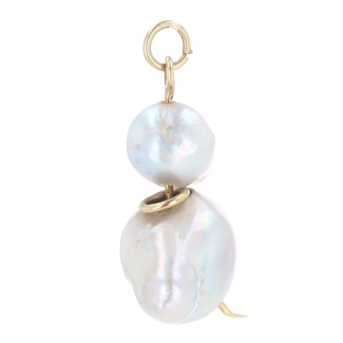 415 - Novelty Baroque Pearl Ruby Duck Gold Pendant, 2.5g