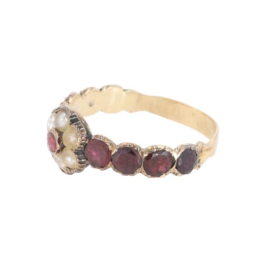 418 - Antique Flat Cut Garnet Split Pearl Cluster Ring, 1.8g
