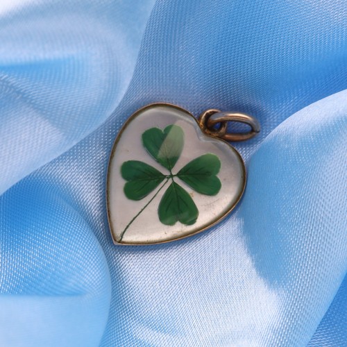 Murrle Bennet & Co Essex Crystal Four Leaf Clover Heart 9ct Gold Pendant Charm, 2.1g