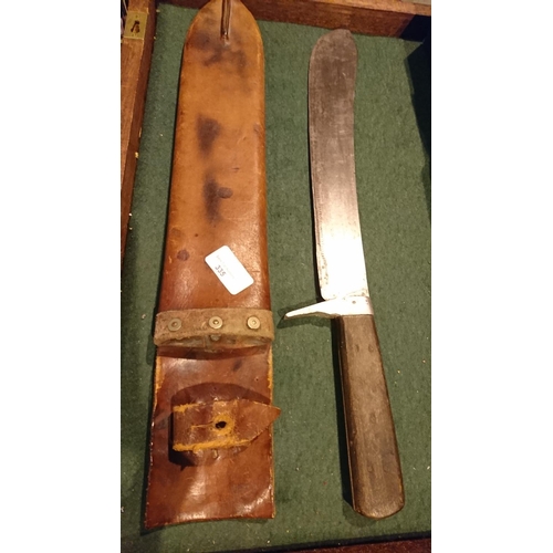 335 - Vintage Machete with leather scabbard