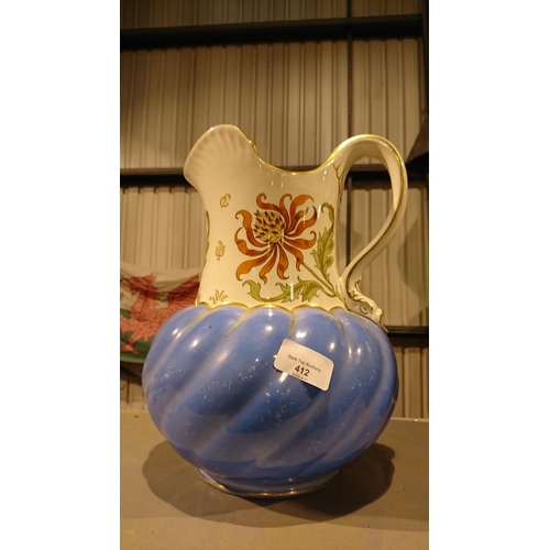 412 - Large blue and white victorian jug