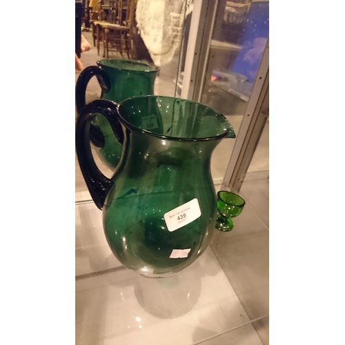 439 - Green glass jug and eye bath