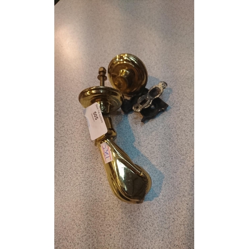 505 - Two door knockers brass, one 