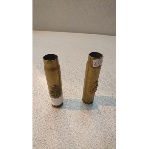 510 - Pair of 20mm brass shell cases with Brunei Barges