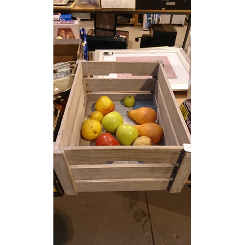 276 - wooden crate with artificisl fruit