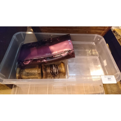 301 - 1 Storage box with contents.