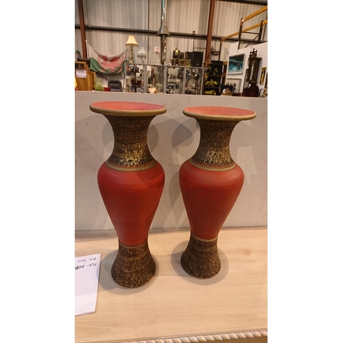 470 - Pair of red and gold Odeon vases