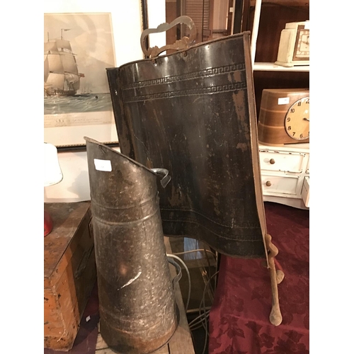 364 - Galvanised coal scuttle & fire guard