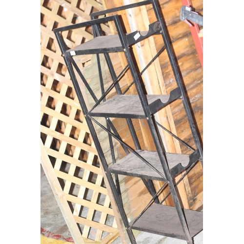 6 - 4 tier black metal shelving unit ideal for garage or shed.