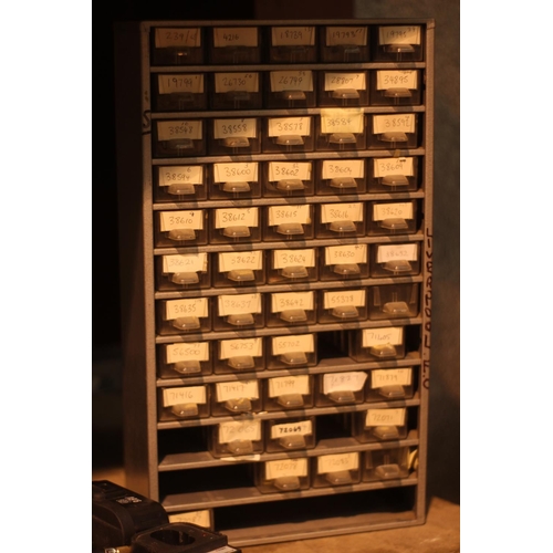 78 - Set of small industrial draws inc contents.