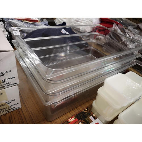 466 - 3 large catering storage trays.