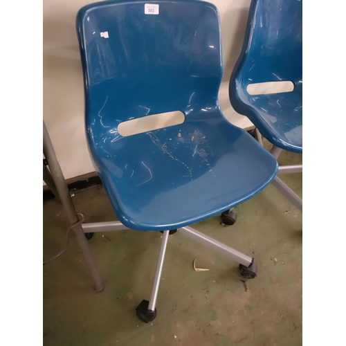 503 - Blue plastic swivel chair