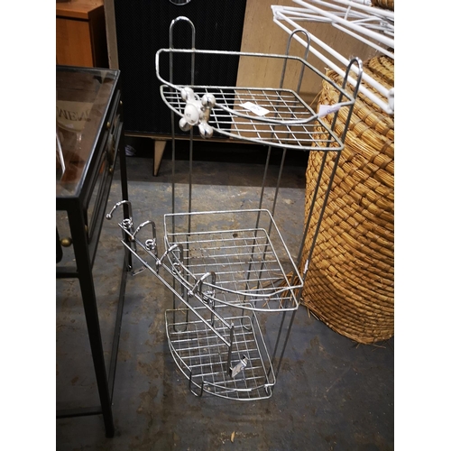 536 - Chrome kitchen 3 tier pan stand and clothes  hooks