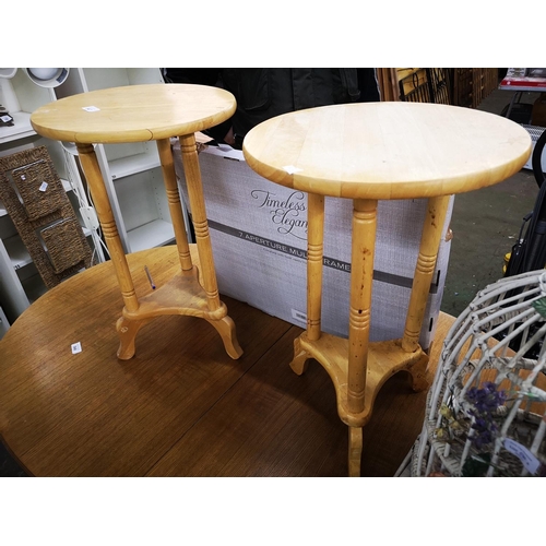 547 - Pair of small round pine occassional tables