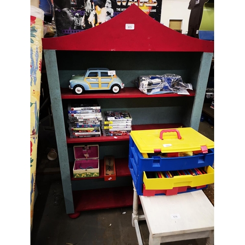 573 - Red and grey childs toy storage unit