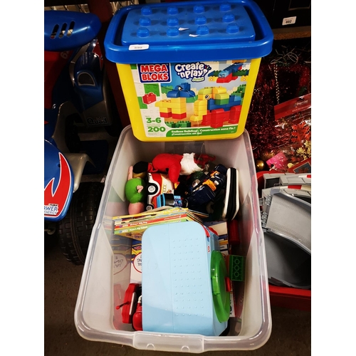 598 - Tub of mega loks, with childrens books and other toys