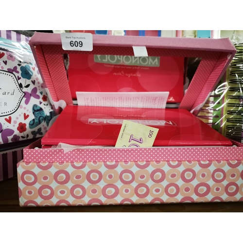 609 - Girls pink monopoly set in mirrored box