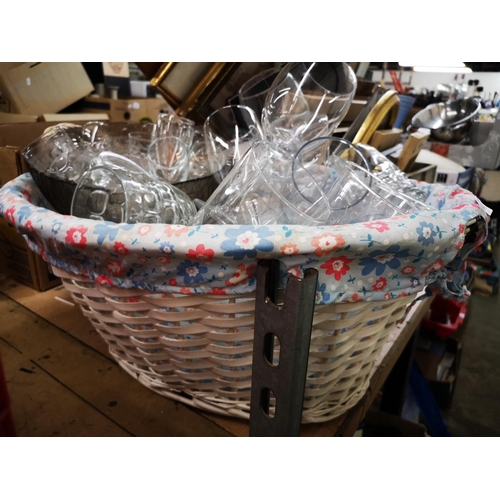 641 - Large collection of glasses in a basket.