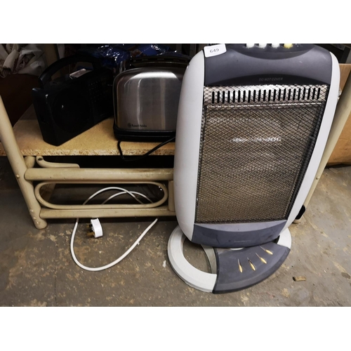 649 - Heater, radio and a toaster.