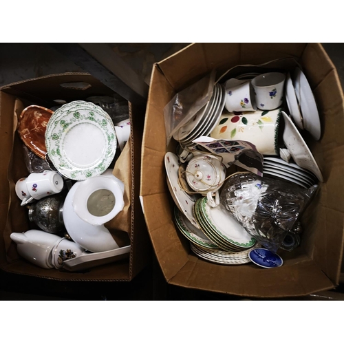 651 - 2 boxes of misc items inc plates, cups etc.