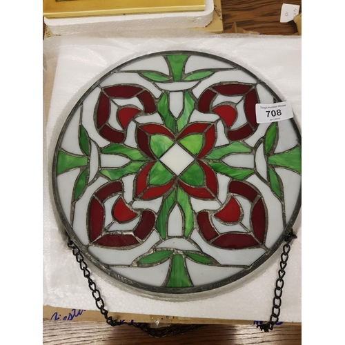 708 - Leaded glass wall hanging on chain