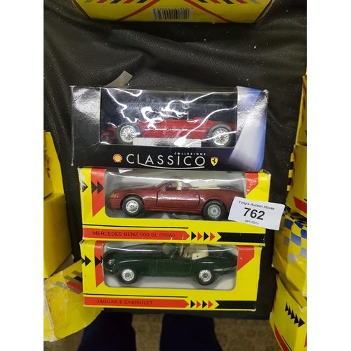 762 - Four Shell classic sports car collection model cars.