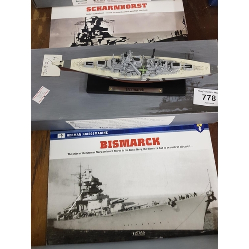 778 - Atlas additions model ship Bismarck in box