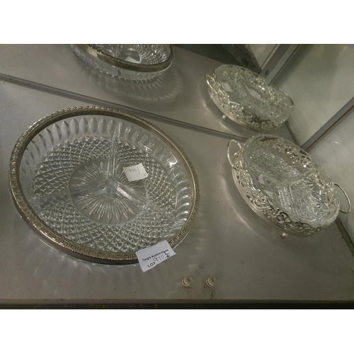 971 - Two Crystal round serving dishes with silverplate