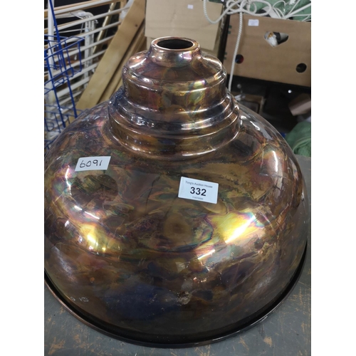 332 - Large copper light shade. Approx height 30cm and width 40cm