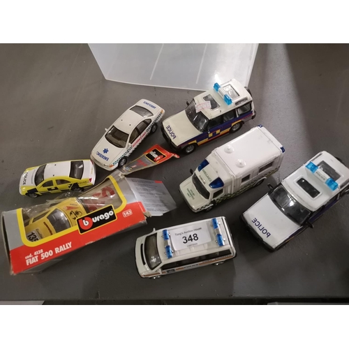 348 - Collection of emergency services toy cars, incl. Land Rover Discovery Police vehicles and Holby Ambu... 